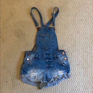Jean shorts overalls.